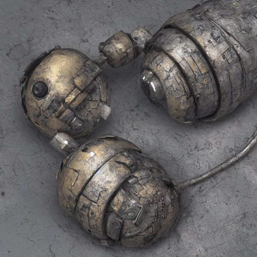 a cyberpunk energy grenade, photo realistic weathered materials, highly detailed, octane render