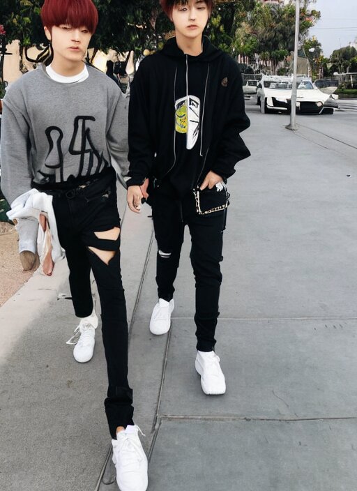 photo of PARK JIMIN walking in LA with his boyfriend YOONGI