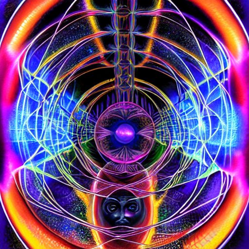 black void surrounding visions of the future by alex grey, award - winning, digital painting, hyperdetailed, cosmic 