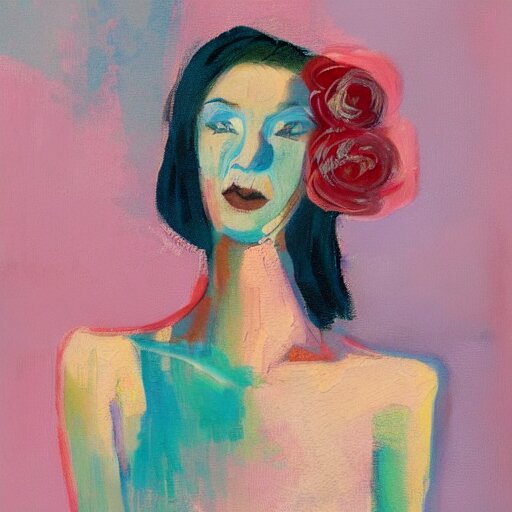 romantic painted portrait of a modern woman. has a bit of cyan and pink. masterpiece 