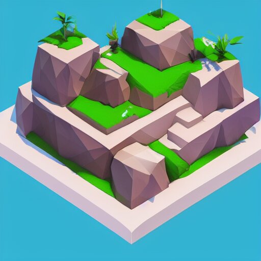 a floating island isometric art, low poly art, game art, artstation, 3D render, cgsociety