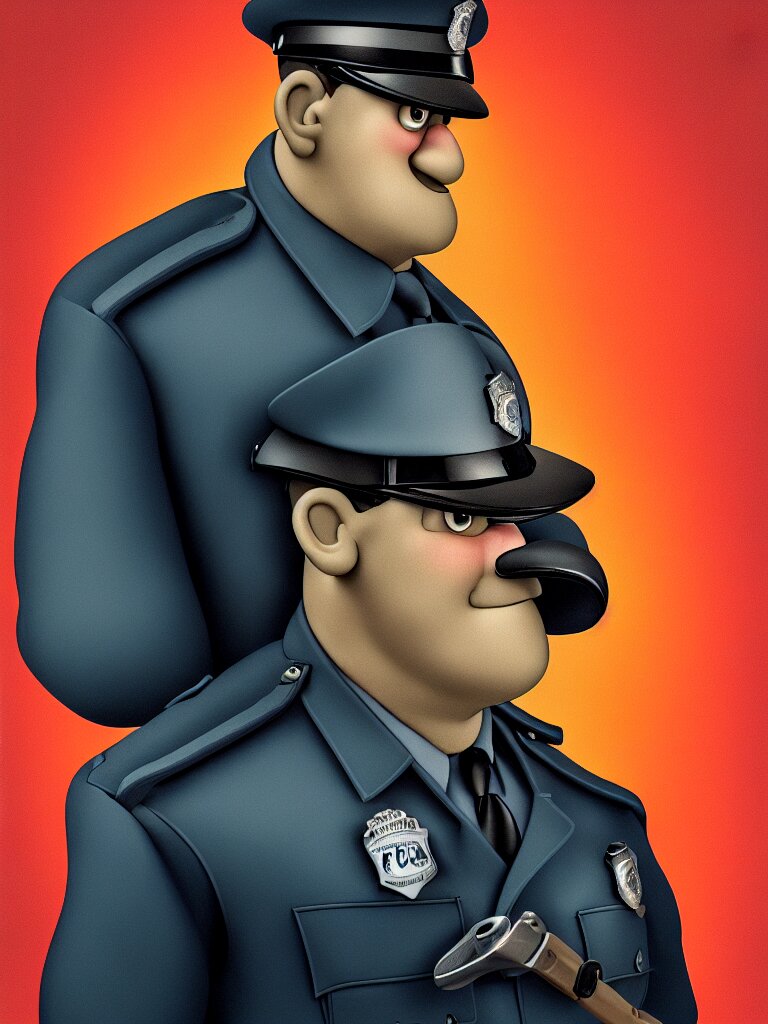 in pixar style, a perfect colour portrait of a policeman. his leathery squidlike skin is contracting rapidly and ripping. leaking pva glue from the fissures in his stressed, agonising skin. brightly lit studio lighting 