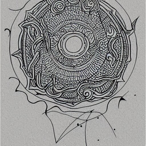 tattoo sketch of a sea, on a yellow canva, ornamental, line art, minimalism, maori 