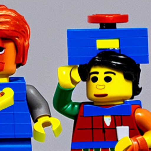 Bert and Ernie from Sesame Street build a Lego set together