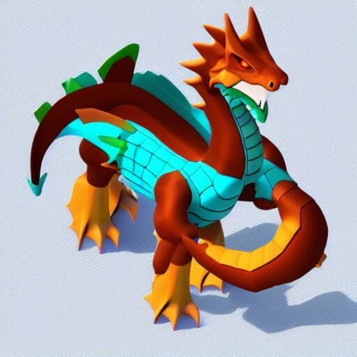 isometric dragon, stylized 3d render, game asset, zoomed out view, white background, artstation