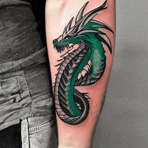 simple anime manga full color dragon!! Emerald and obsidian dragon, forearm tattoo, tattoo