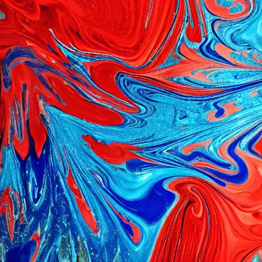 wet paint marbling, red and blue duotone 