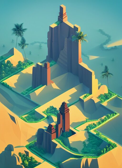 a low poly isometric render of bali in the style of monument valley, intricate, elegant, smooth shading, soft lighting, illustration, simple, solid shapes, by magali villeneuve, jeremy lipkin and michael garmash, rob rey and kentaro miura style, octane render 