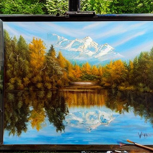 beautiful scenery, varnished painting, visible canvas, highly reflective, realistic reflections, realistic lighting, glossy, realistic 