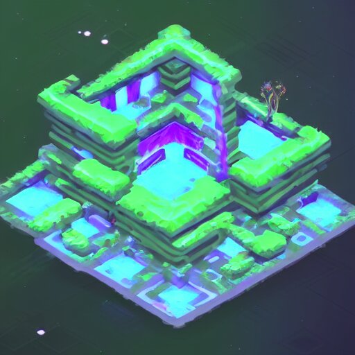 concept art 2 d mobile game asset is an isometric staircase with an organic isometric design based on bioluminescent alien - like plants inspired by the avatar's bioluminescent alien nature. around the stair, we can see plants that glow in the dark. all in isometric perspective and semi - realistic style item is in a black background 