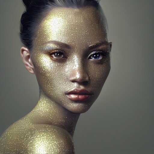 a beautiful portrait of a diamond goddess with glittering skin, a detailed painting by greg rutkowski and raymond swanland, behance contest winner, photorealism, behance hd, daz 3 d, zbrush 