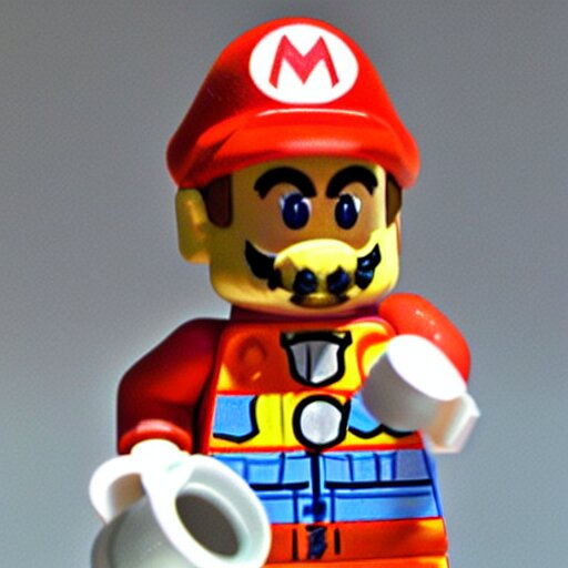 a photo of realistic plumber mario with yoshi as lego mini figures 