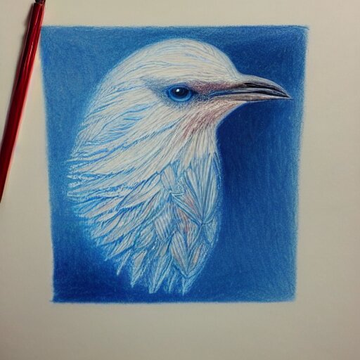  Colored pencil art on paper, Frost Spirit Bird, highly detailed, artstation, MasterPiece, Award-Winning, Caran d'Ache Luminance