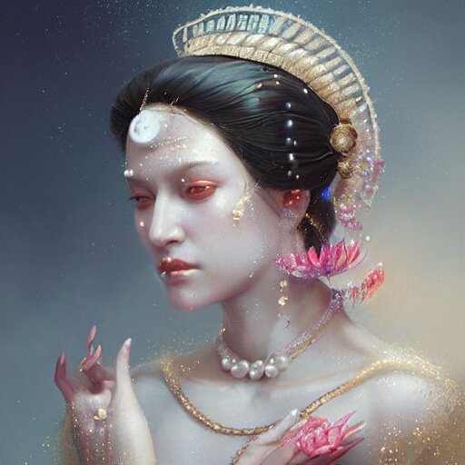 a beautiful portrait of a pearl goddess with glittering skin by greg rutkowski and raymond swanland, trending on artstation, ultra realistic digital art 