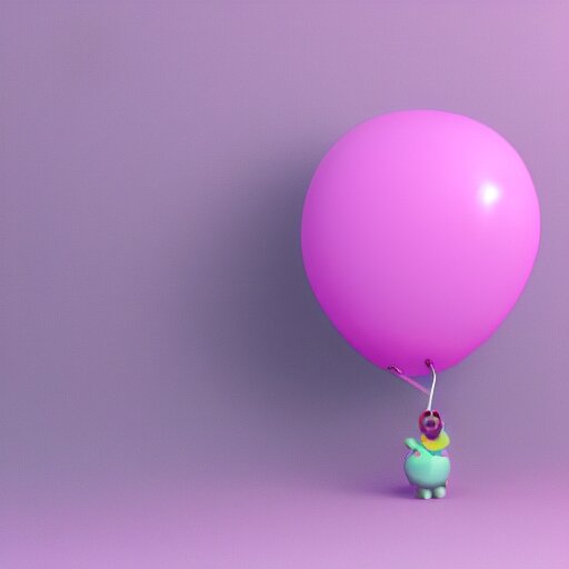 3D render of a pink balloon dog in a violet room