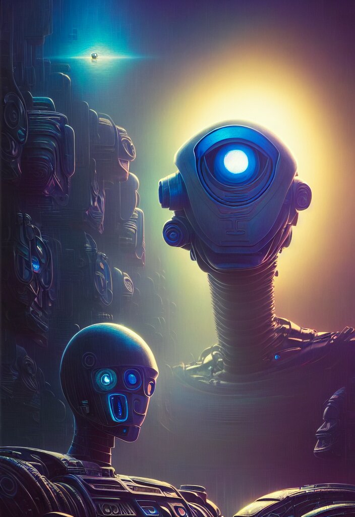 cinematic portrait of cute robot, faded colors, exotic alien features, cyber background, tim hildebrandt, wayne barlowe, bruce pennington, donato giancola, larry elmore, masterpiece, trending on artstation, featured on pixiv, zack snyder, cinematic composition, beautiful lighting, sharp, details, hyper - detailed, hd, hdr, 4 k, 8 k 