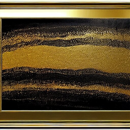 a pour painting on canvas, gold black silver colors, abstract, thick paint, glossy, resin coated 