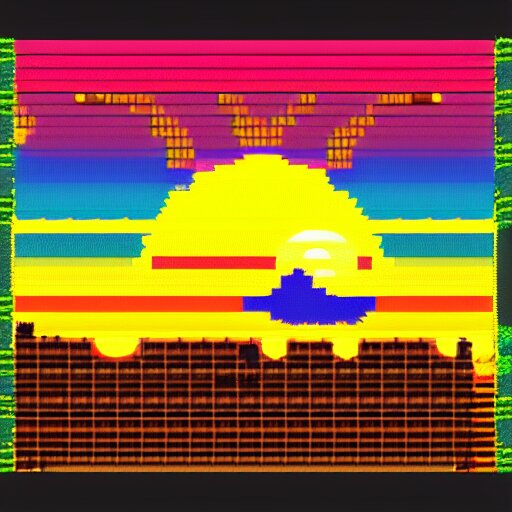 sunset in space, pixelart style 