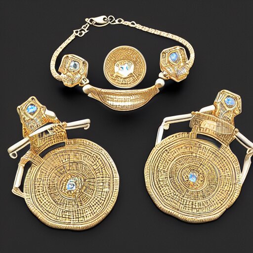 jewelry inspired by leonardo da vinci , symmetrical, high detail, product photo