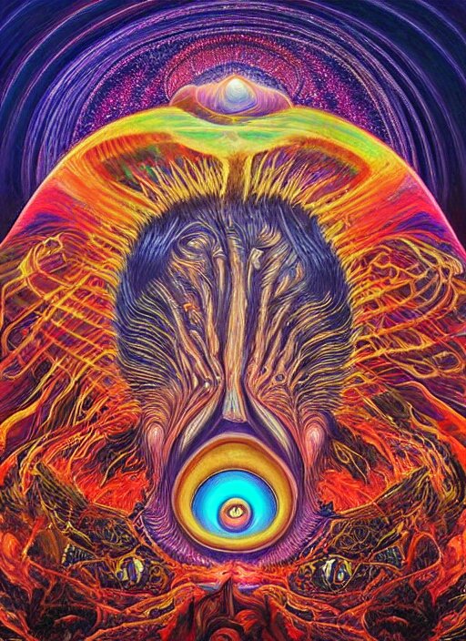 incredible ultra dimensional psychedelic experience time, while tripping on dmt, energy waves, trippy melting eyes, overwhelming psychosis of self - realization and burning awakening, masterpiece composition, by barclay shaw, louis dyer, pablo amaringo 