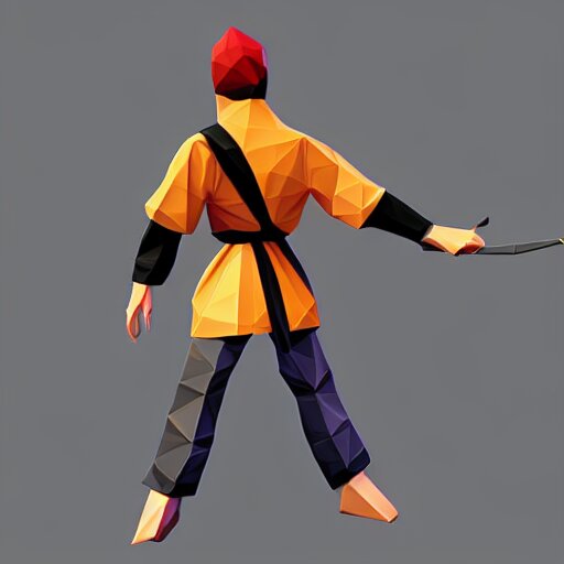 low poly ninja in the style of playstation 1 games