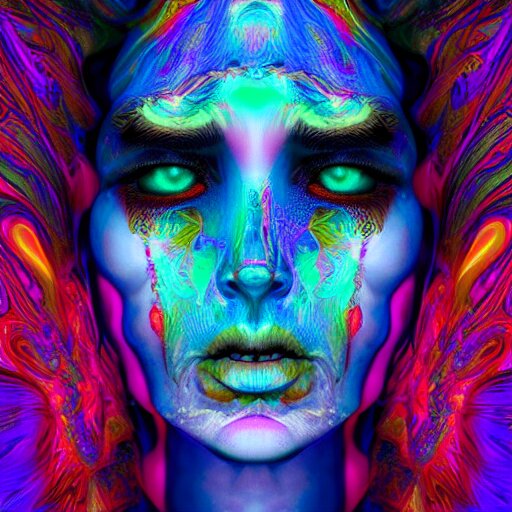 hyperrealistic psychedelic nightmare fractal face render in style of laura borealisis | photorealistic, cgsociety, glossy, liquid, vivid colours 4 k 