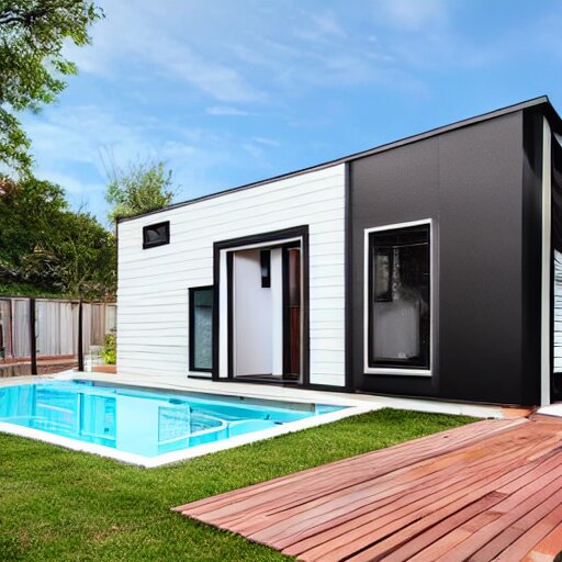 a modern tiny home duplex with a pool 