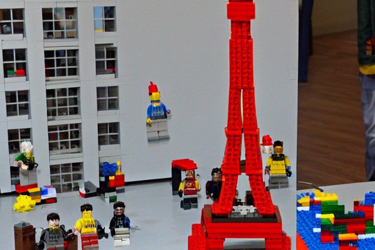 eiffel tower built in lego bricks