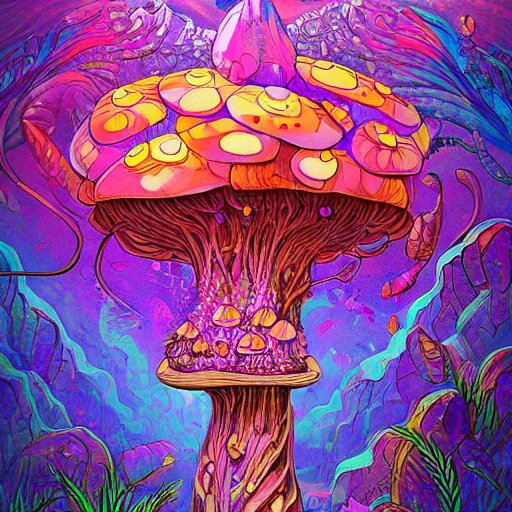 trippy mushrooms, acrilic paint, digital, artstation, detailed intricate ink illustration, heavenly atmosphere, digital art, overdetailed art, concept art, complementing colors, trending on artstation, cgstudio, the most beautiful image ever created, dramatic, subtle details 