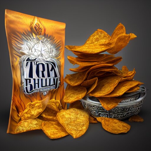 fantasy shiny bag of tortila chips, high detail, fantasy art, concept art, 4 k, ultra detail, computer art 