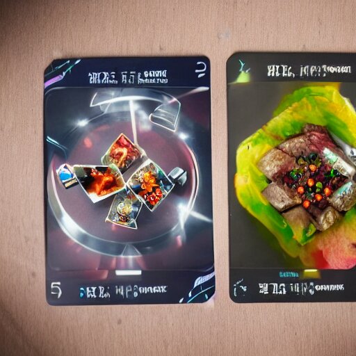 futuristic nft card game, professional food photography 