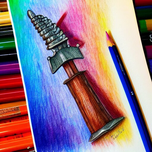  Colored pencil art on paper, Battle Axe, highly detailed, artstation, MasterPiece, Award-Winning, Caran d'Ache Luminance