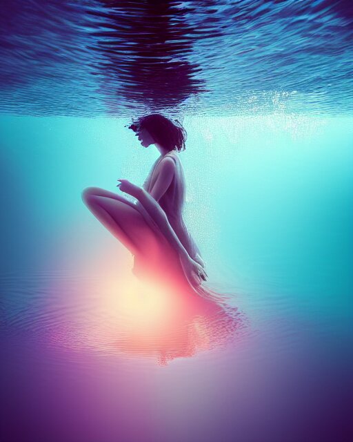 photo of beautiful woman underwater during sunrise, flowing fabric, sunrays, elegant, caustics, rippling water, photoshoot, haunting, iconic, masterpiece, sharp focus, art by  trending on artstation