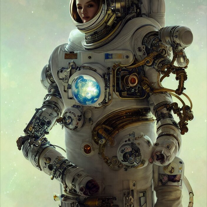 organic cyborg Russian cosmonaut, diffuse lighting, fantasy, intricate, elegant, highly detailed, lifelike, photorealistic, digital painting, artstation, illustration, concept art, smooth, sharp focus, art by John Collier and Albert Aublet and Krenz Cushart and Artem Demura and Alphonse Mucha