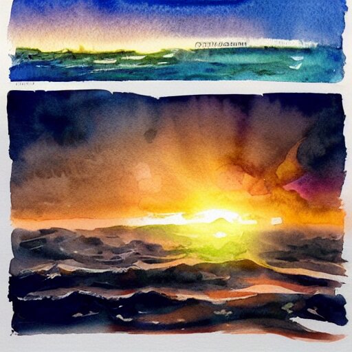 atlantide at sunrise. watercolor. trending on artstation. 