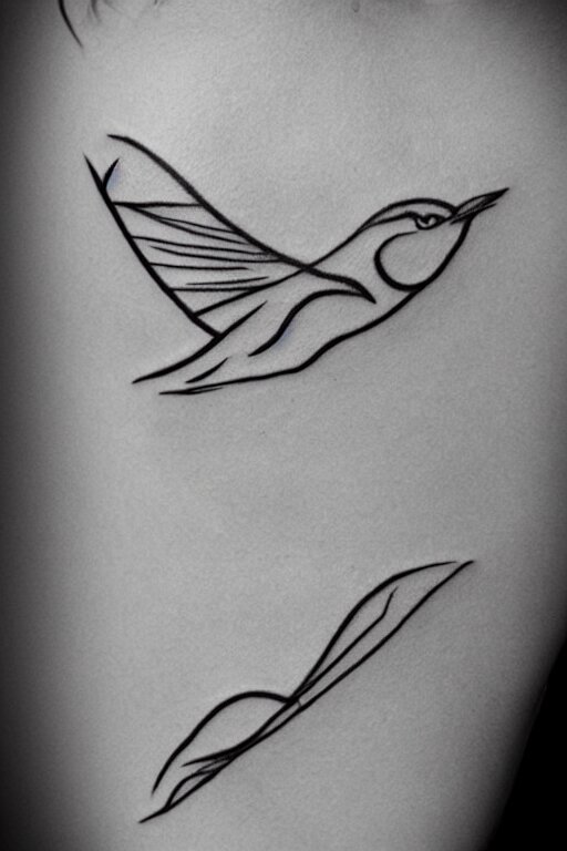 a beautiful tattoo design of minimalist swallows flying into spherical lines and simple basic shapes, black ink, line art 