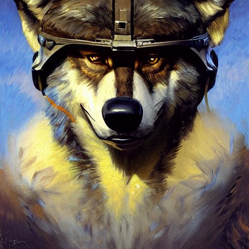 a portrait of a wolf dogman canine star pilot. highly detailed painting by gaston bussiere, craig mullins, j. c. leyendecker, furry 