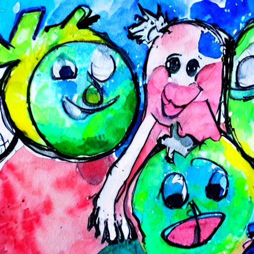 happy smiling faces + water Color paint + line drawing :: Painted with Watercolors :: Concept Art