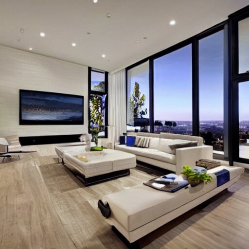 a modern villa living room in los angeles, hyper - realistic 