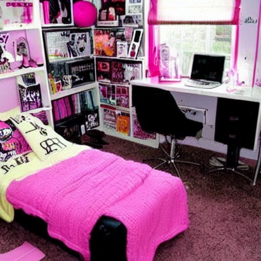 2 0 0 3, 2 0 0 0 s edgy teenage girl, punk girl, 2 0 0 4, y 2 k fashion, girl's room, middle class household 