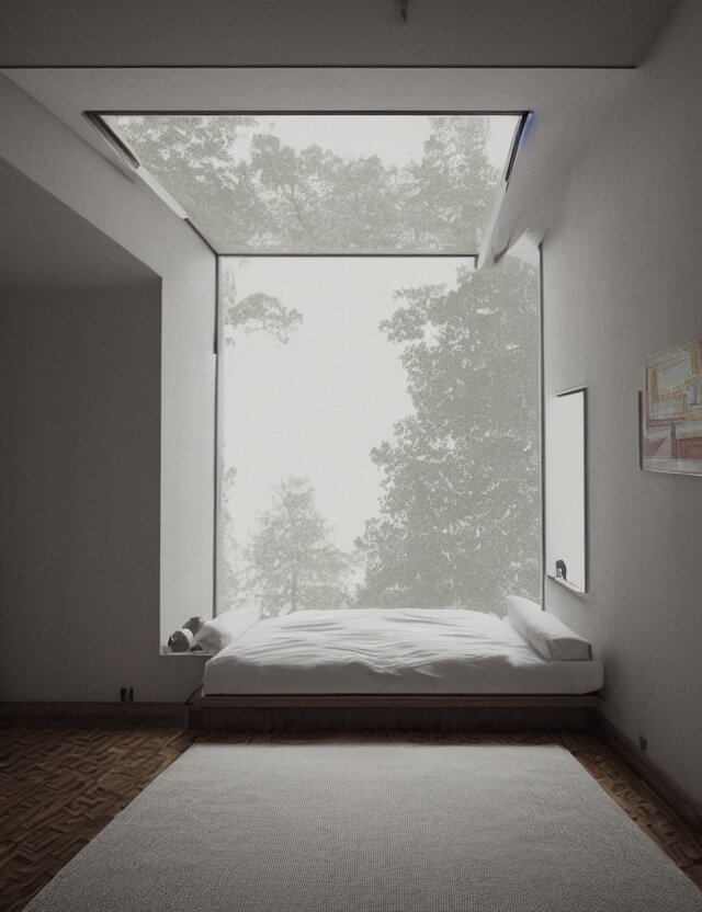 an ultra wide angle photo of a floating bed hovering above the floor in the middle of a giant tesselating bedroom with windows opening to other worlds by casey weldon and lee madgewick and m. c. escher, photorealistic, octane render, recursive!!!!, flowing, cascading, multiverse!!!!!!, labyrinthine 