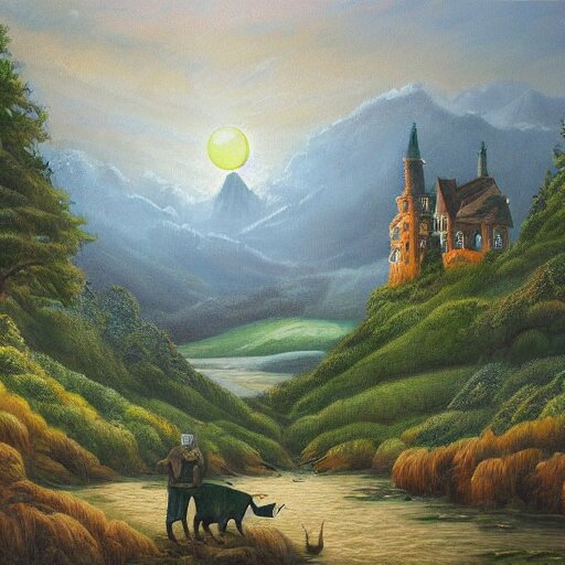 🌲🧙🐄🗻🌉, victorian painting 