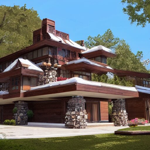 Peaceful wooden mansion, unreal engine 5 tech demo, zillow interior, living room, cozy, Frank Lloyd Wright