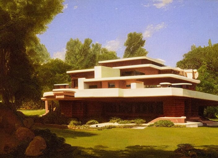 painting of a frank lloyd wright house in cape cod by thomas cole 