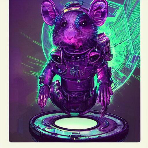a beautiful full body portrait of a cute cyberpunk rat with bioluminescent fur and bioluminescent tail by sandra chevrier and greg rutkowski and wlop, purple blue color scheme, vaporware, retro, outrun, high key lighting, volumetric light, digital art, highly detailed, fine detail, intricate, ornate, complex, octane render, unreal engine, photorealistic 