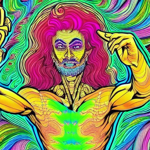 a psychedelic godlike humanoid, hyper detailed, in the style of rutkowski and junji ito and bob ross and lisa frank, selfie 