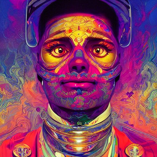 An extremely psychedelic experience, colorful, surreal, dramatic lighting, cosmonaut, LSD, face, detailed, intricate, elegant, highly detailed, digital painting, artstation, concept art, smooth, sharp focus, illustration, art by Sam Spratt, Dan Mumford, Artem Demura and Alphonse Mucha