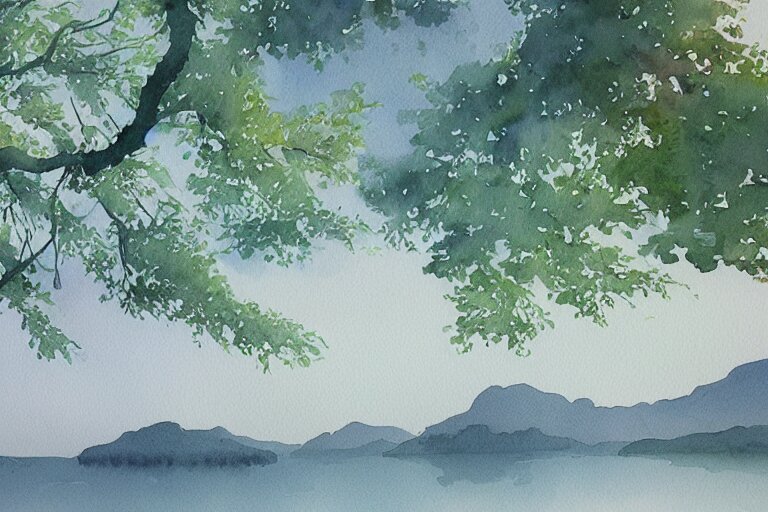 west lake summer watercolor pen light color trending on artstation 