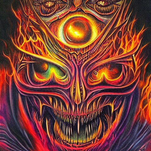 the second layer of hell, airbrush art, shamanic dmt horror art, by basuki abdullah 