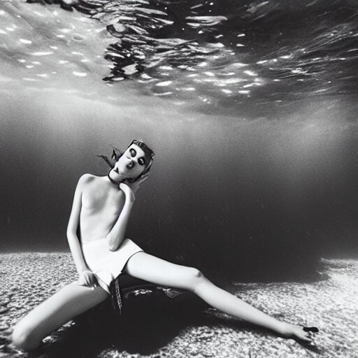 medium format photograph of a surreal fashion shoot underwater 